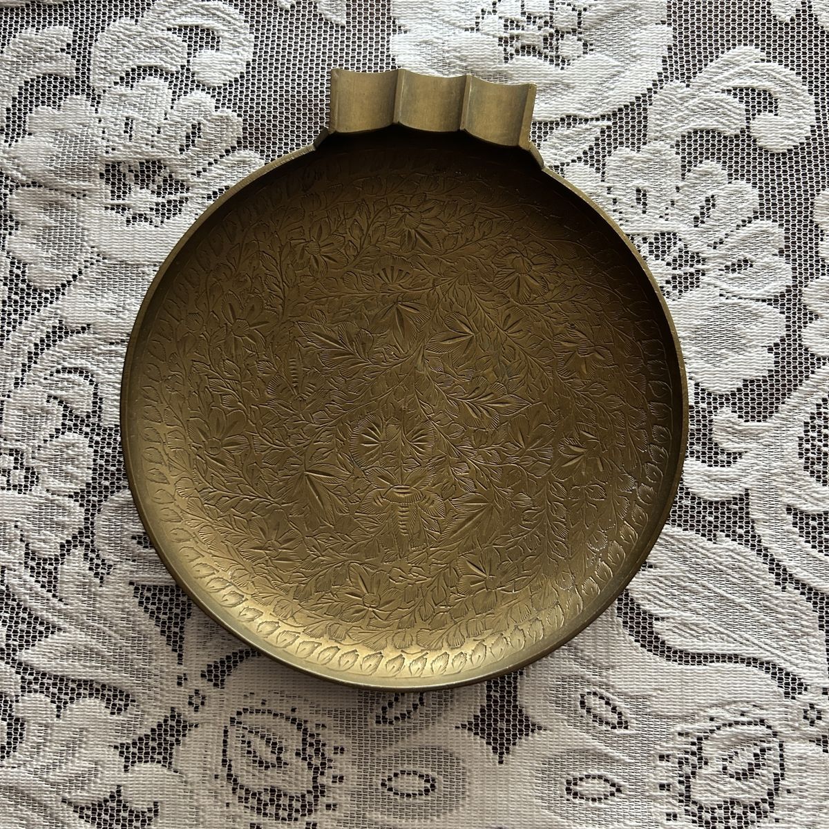 Vintage Heavy Brass Metal Engraved Cigar Ashtray Trinket Tray India Never Used