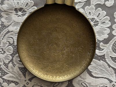 Vintage Heavy Brass Metal Engraved Cigar Ashtray Trinket Tray India Never Used
