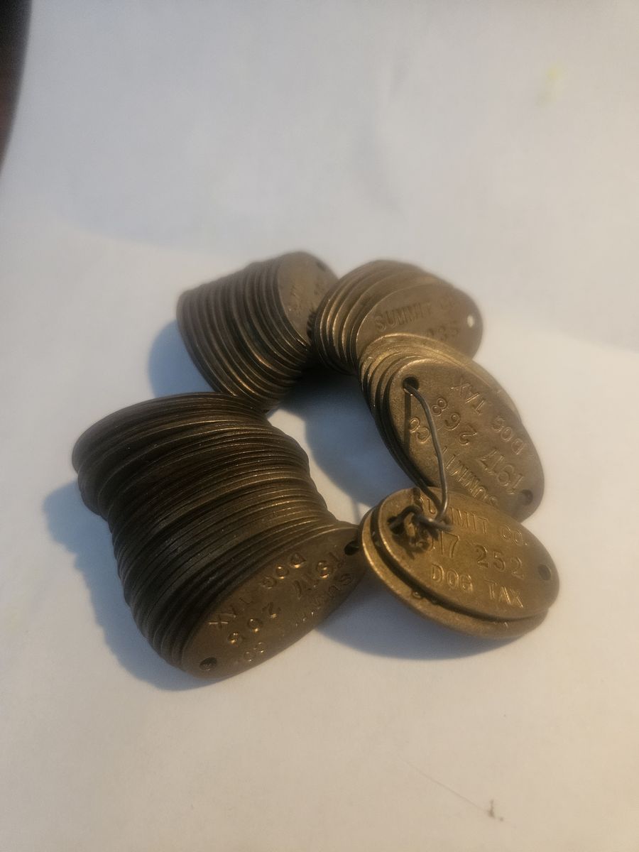 HOARD 57 Sequential 1917 Summit Co UTAH Dog Tax Tags Brass On Original Wire UT.