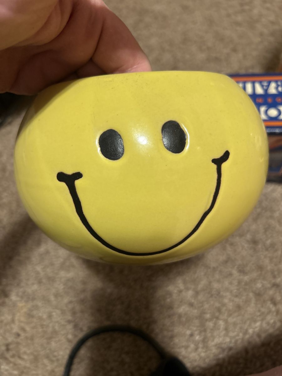 Vintage Yellow Smiley Face Ceramic Planter Pot - Unique Retro Decor