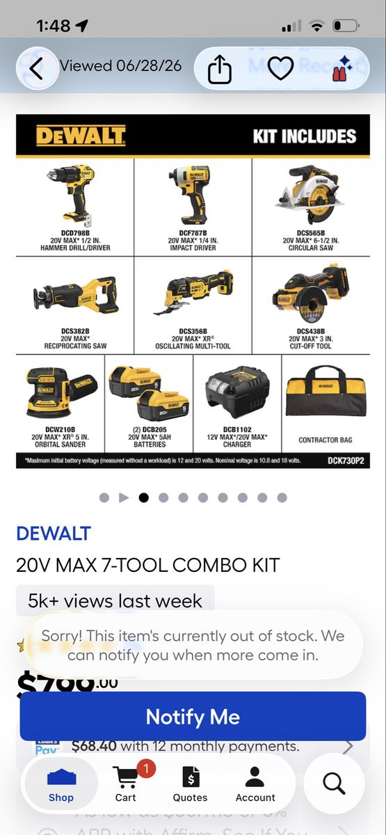 DeWalt DCK730P2 20V MAX XR 7-Tool Combo Kit with Hammer Drill, Impact Driver, Circular Saw, Reciprocating Saw, Oscillati