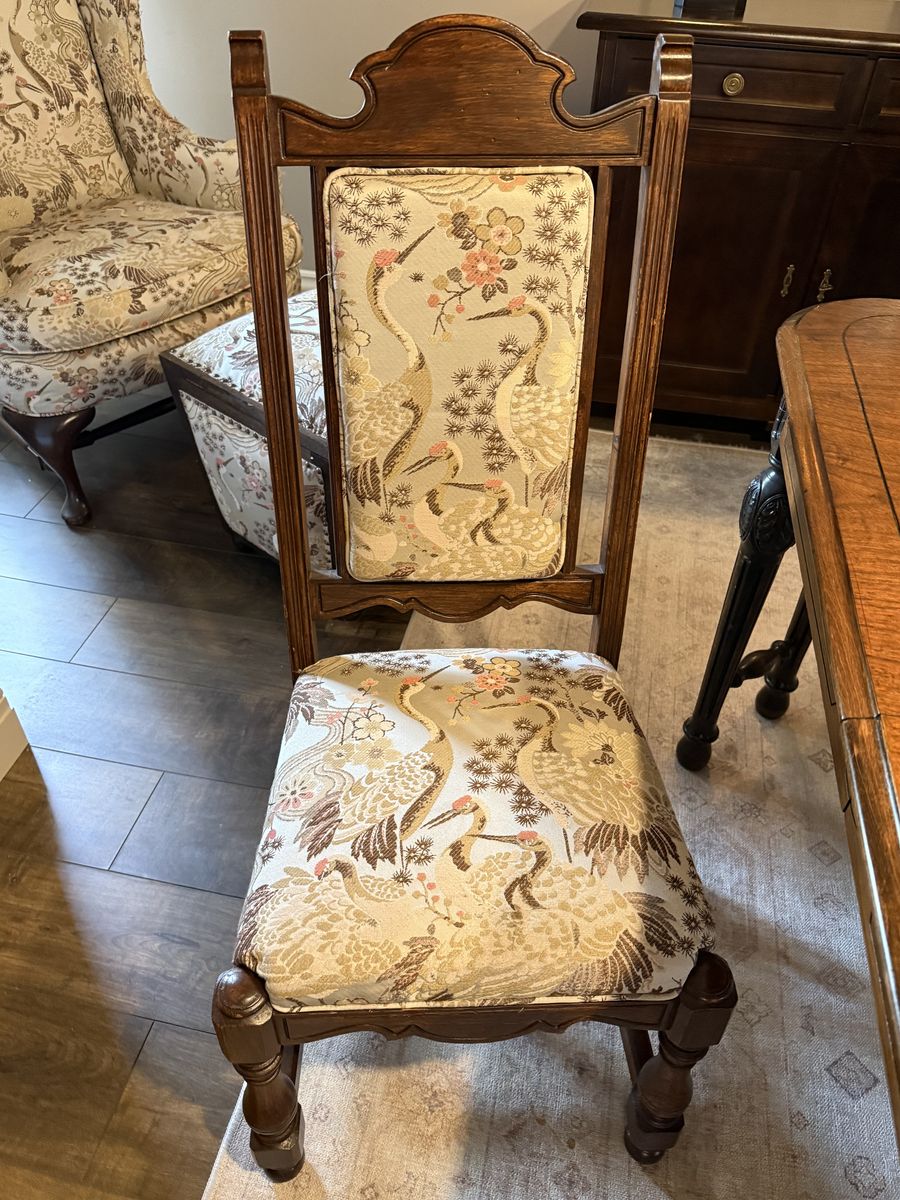 Set of 5 vintage Dining Chairs - Solid Wood & Custom Upholstery