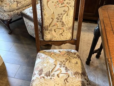 Set of 5 vintage Dining Chairs - Solid Wood & Custom Upholstery