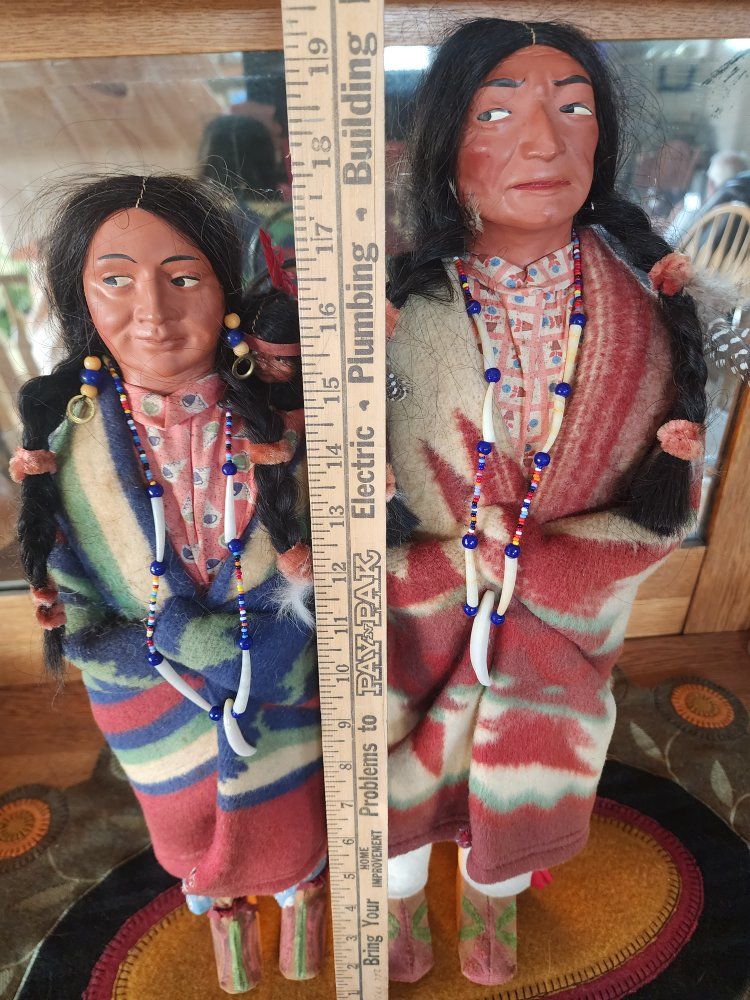 Vintage Native American Style Skookum Dolls Pair - Man 19" & Woman 17" with Papoose