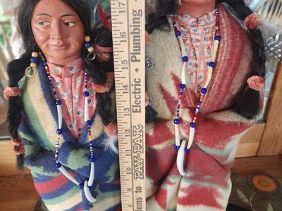 Vintage Native American Style Skookum Dolls Pair - Man 19" & Woman 17" with Papoose