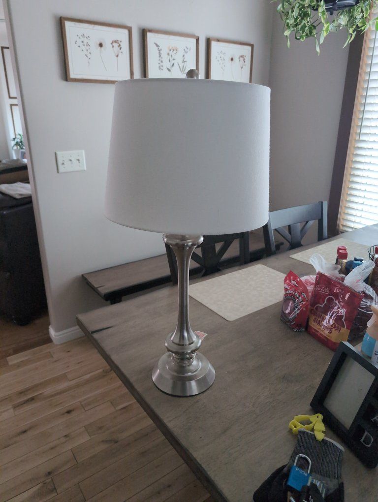 Elegant Silver Table Lamp with White Fabric Shade - Modern Home Decor Lighting