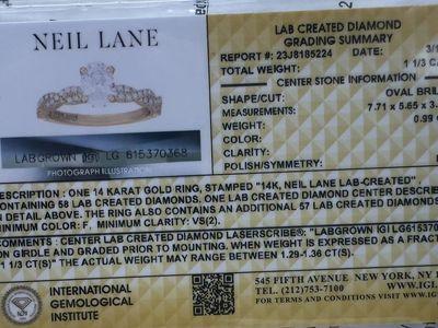 Neil Lane Lab-Grown Diamond Engagement Ring – IGI Certified