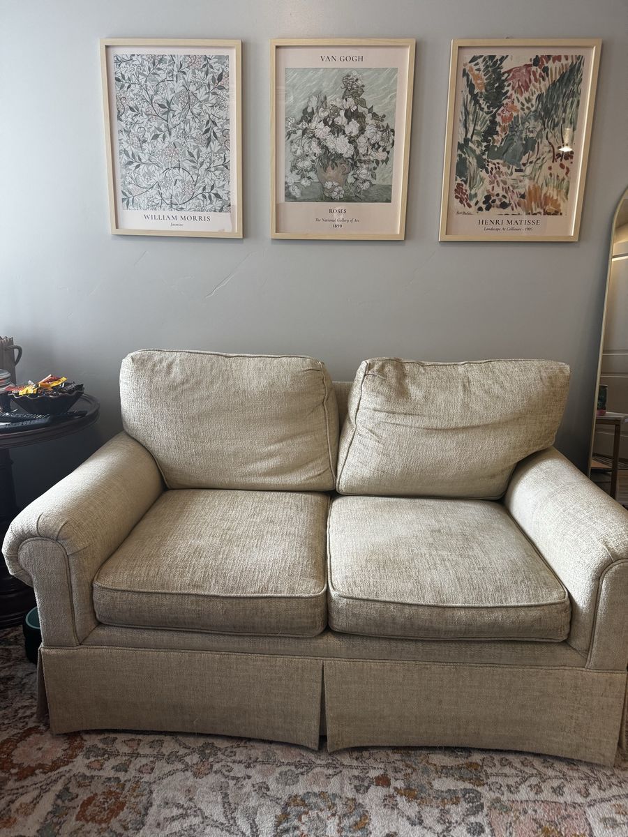 Used Beige Fabric Loveseat Sofa - Compact & Comfortable Living Room Furniture