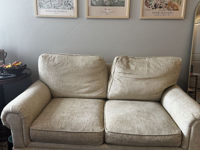 Used Beige Fabric Loveseat Sofa - Compact & Comfortable Living Room Furniture