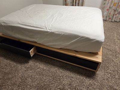 Full size (twin) platform Bed frame with storage drawers under, birch/black