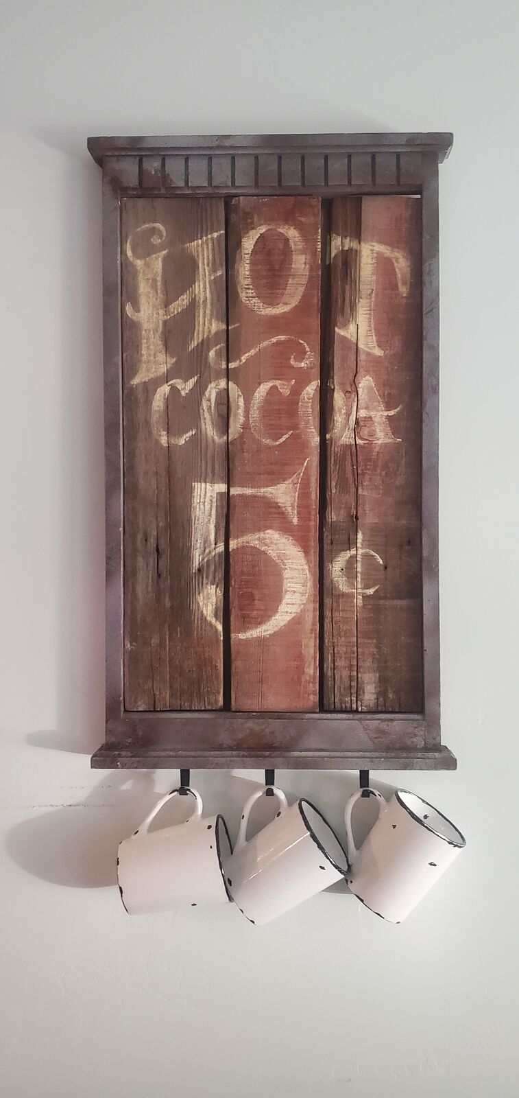 Hot Cocoa Rustic HANDPAINTED Christmas Wall Art Weathered Barn Wood Holiday Winter Cottage Farmhouse Vintage