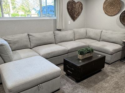 Spacious Light CreamSectional Sofa with Storage Ottoman - Excellent Condition