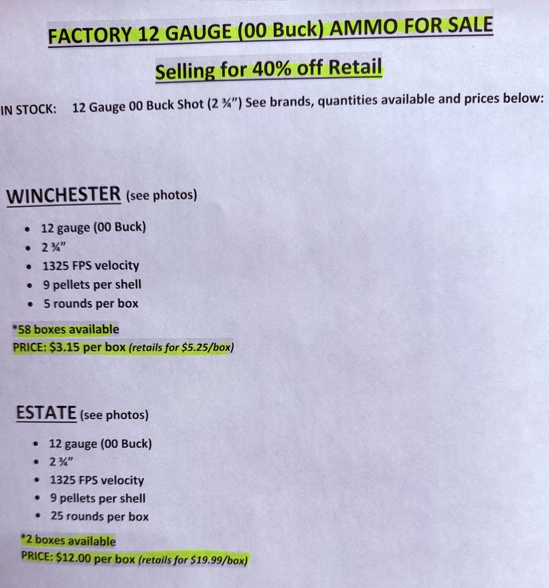12 Gauge 00 Buck Factory Ammo (40% off Retail)