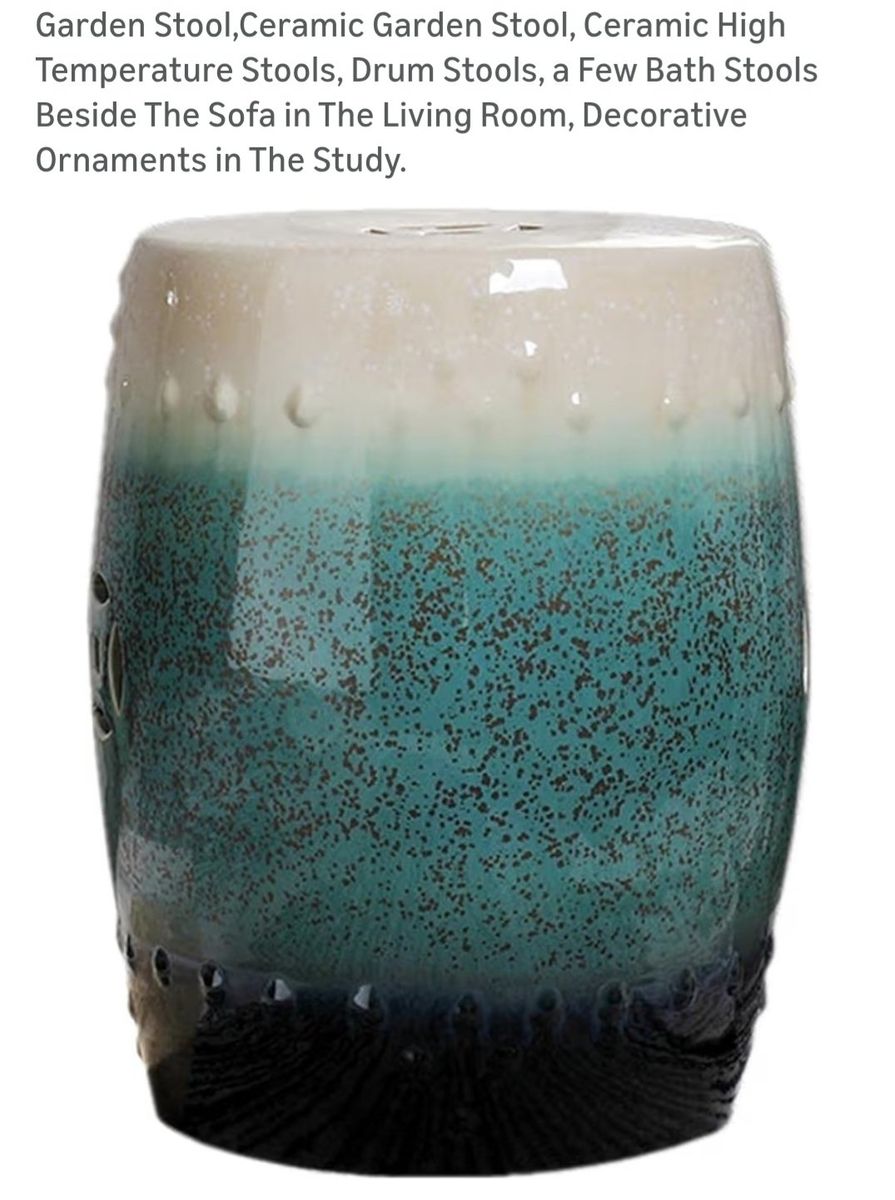 Ceramic Garden Stool Drum Stool 17"×13"×13"