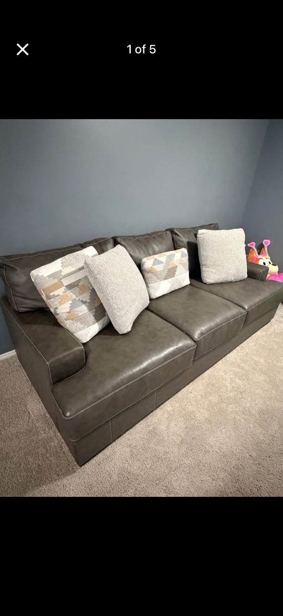 Gray Faux Leather Sofa