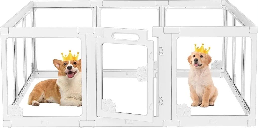 Clear Acrylic Dog Playpen, White, 23.6" H, 12pcs