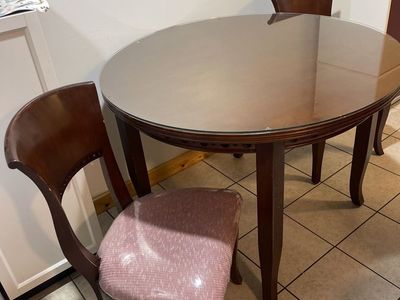 42 ROUND , Glass covered Wood Table W/2 Chairs