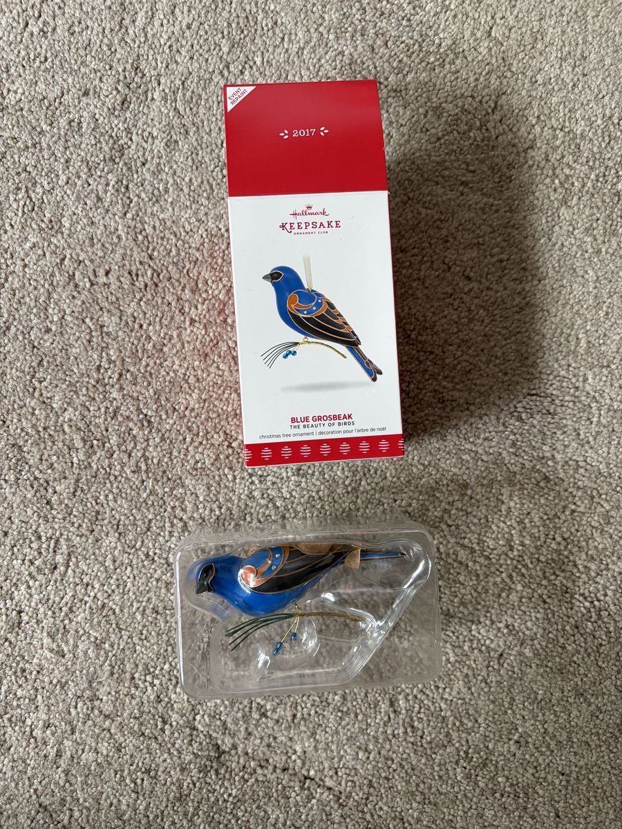 Hallmark Keepsake Ornament Club 2017 The Beauty of Birds Blue Grosbeak Christmas Ornament