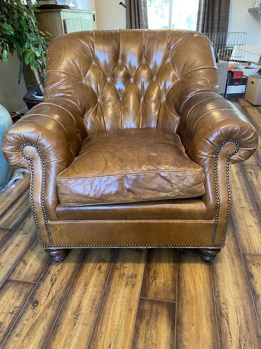 Wesley Hall Genuine Leather Chair & Ottoman by8/30