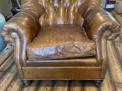 Wesley Hall Genuine Leather Chair & Ottoman by8/30