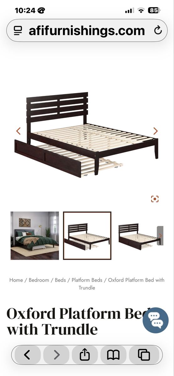 NIB AFI Furnishings Oxford Queen Platform Bed with Pull-Out Trundle - walnut