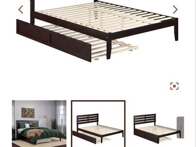 NIB AFI Furnishings Oxford Queen Platform Bed with Pull-Out Trundle - walnut