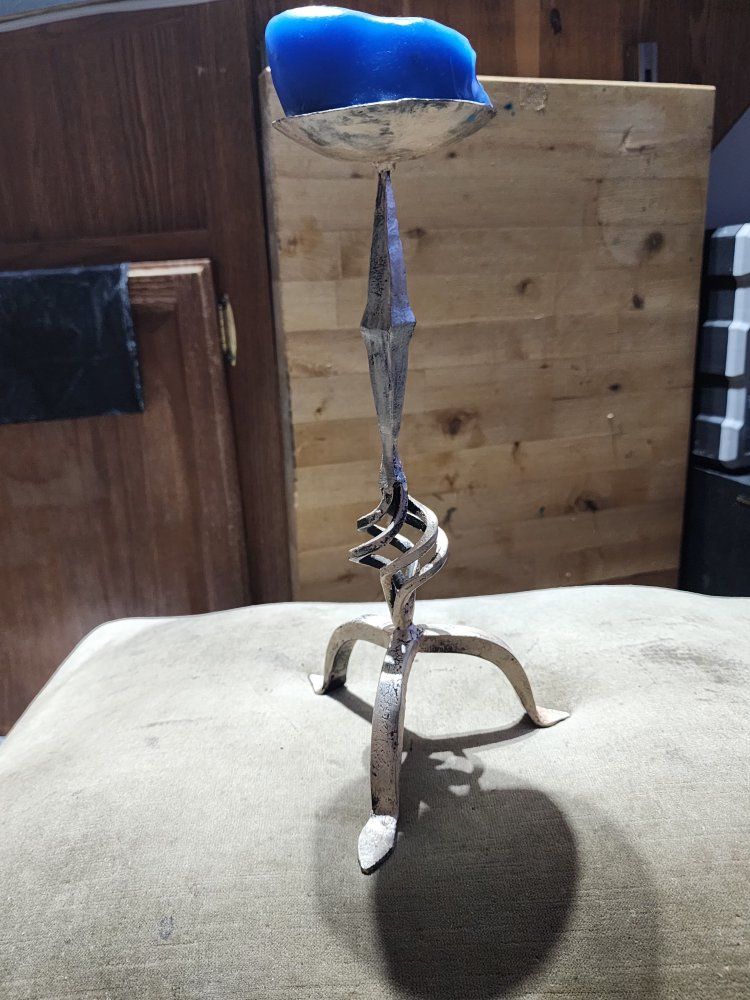 Handcrafted Wrought Iron Candle Holder Stand with Twisted Metal Detail