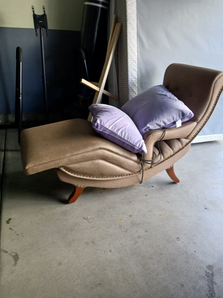 Brown Upholstered Chaise Lounge Chair with Nailhead Trim