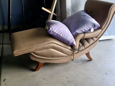 Brown Upholstered Chaise Lounge Chair with Nailhead Trim