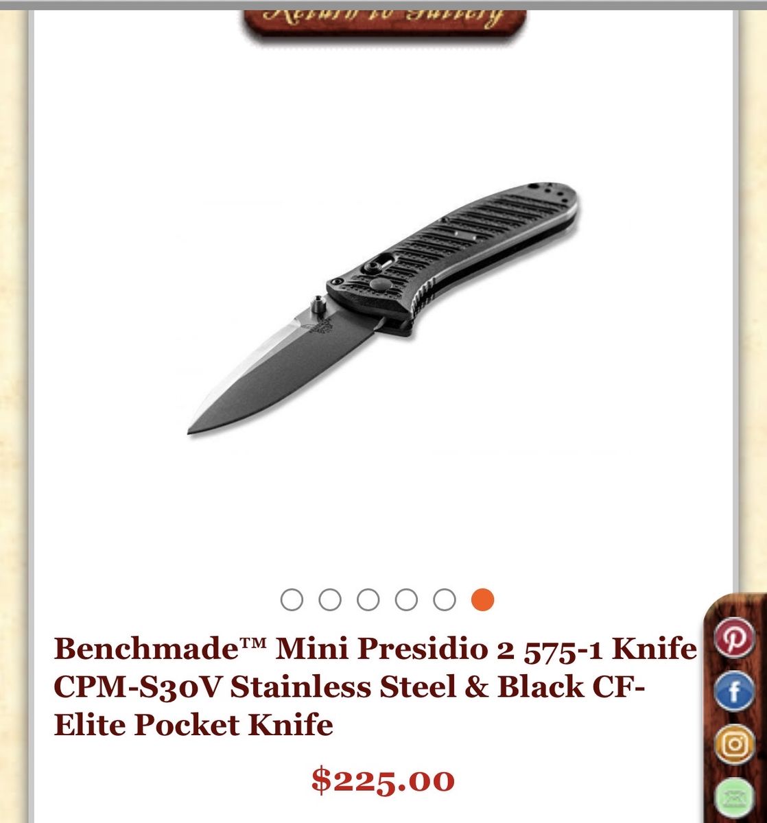 Benchmade Mini Presidio II 575-1 Pocket Knife - CPM-S30V Stainless Steel, Black CF-Elite