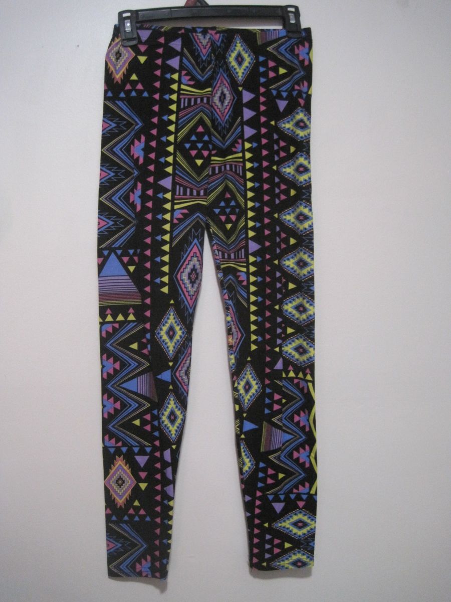 Hot Kiss Women's One Size Fits All Vibrant Multicolor Aztec Design Legging Pants