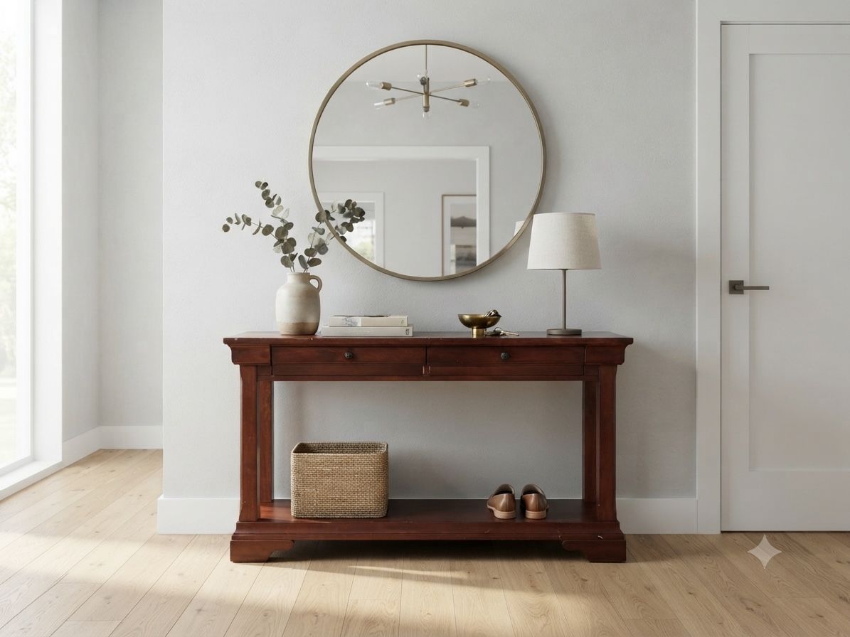 Wooden Console Table with 2 Drawers and Lower Shelf