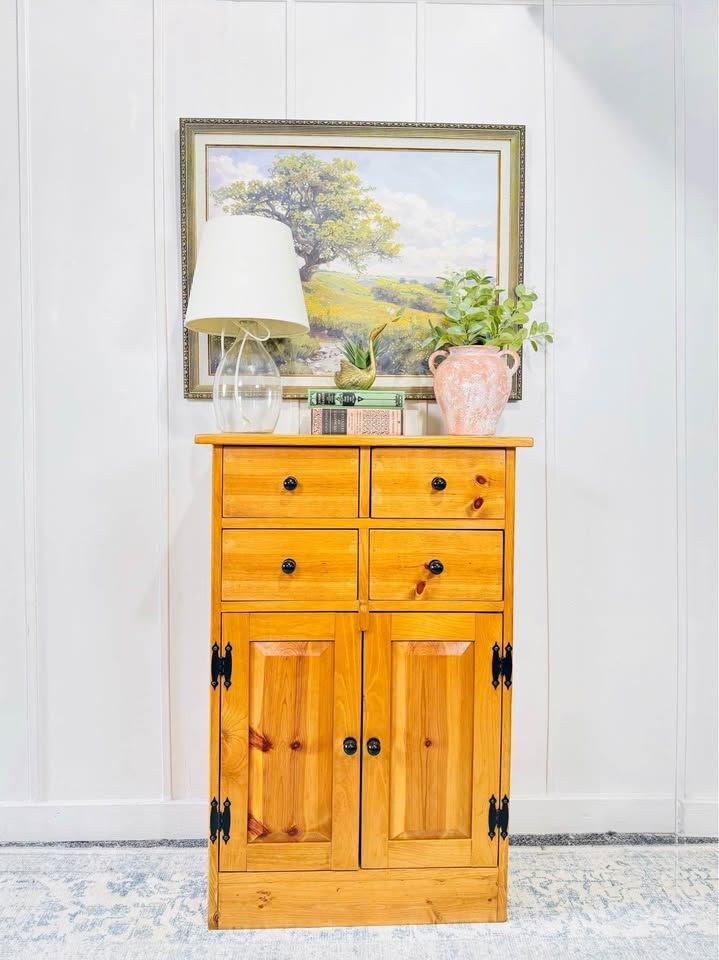 Vintage Solid Wood Handmade Cottage Style Entryway Cabinet Coffee Station Console Cabinet
