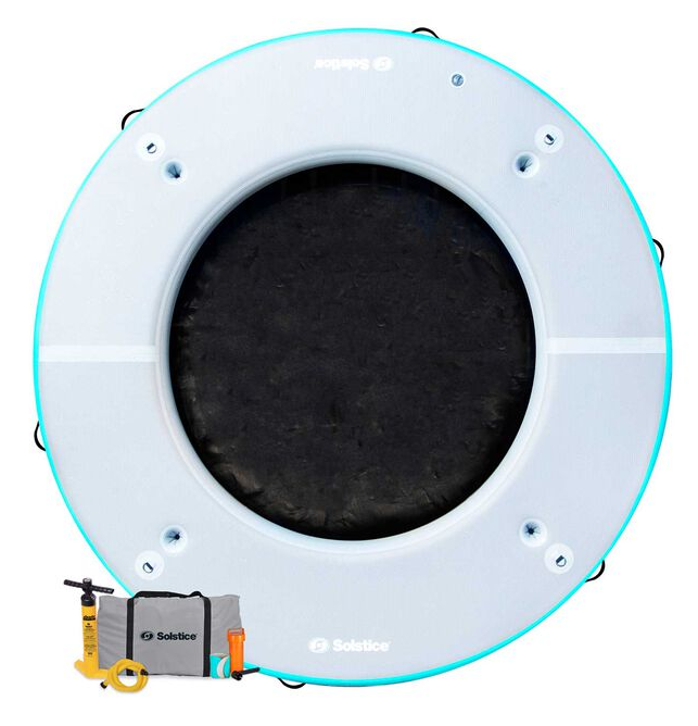 Solstice 10 Foot Inflatable 7-10 Person Circular Mesh Dock Floating Island Platform w/Cup Holders