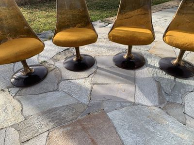 Set of 4 Vintage Mid-Century Modern Swivel Chairs with Amber Shells & Gold Cushions