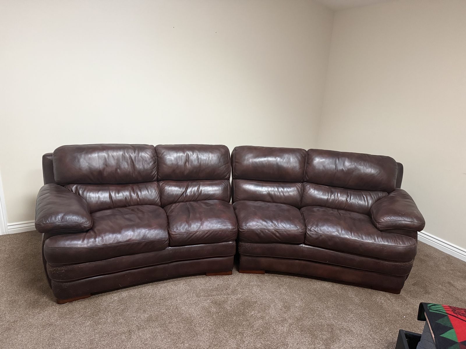 Brown Curved Leather Couch