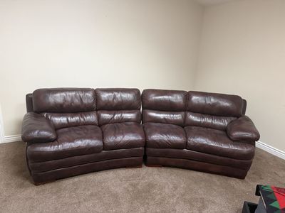 Brown Curved Leather Couch