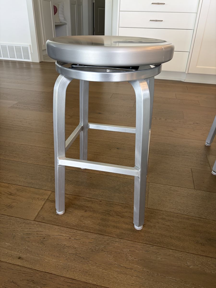 Silver Metal Swivel Bar Stools, Set of 6, Backless Counter Height Seating