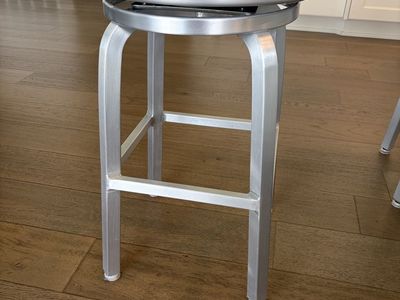 Silver Metal Swivel Bar Stools, Set of 6, Backless Counter Height Seating