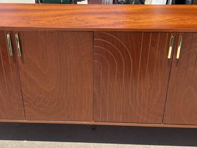 Mid-Century Modern Wood Sideboard Buffet Cabinet with Brass Handles and Legs - Excellent Condition