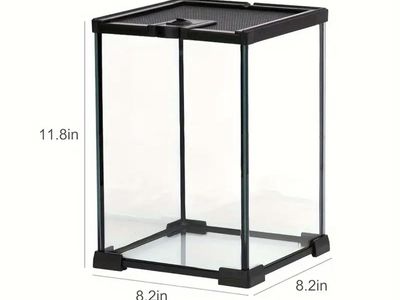 Glass Terrarium Tank 8"x8"x12", Front Opening Door Full View Visually Appealing Mini Reptile Or Amphibians Habitat
