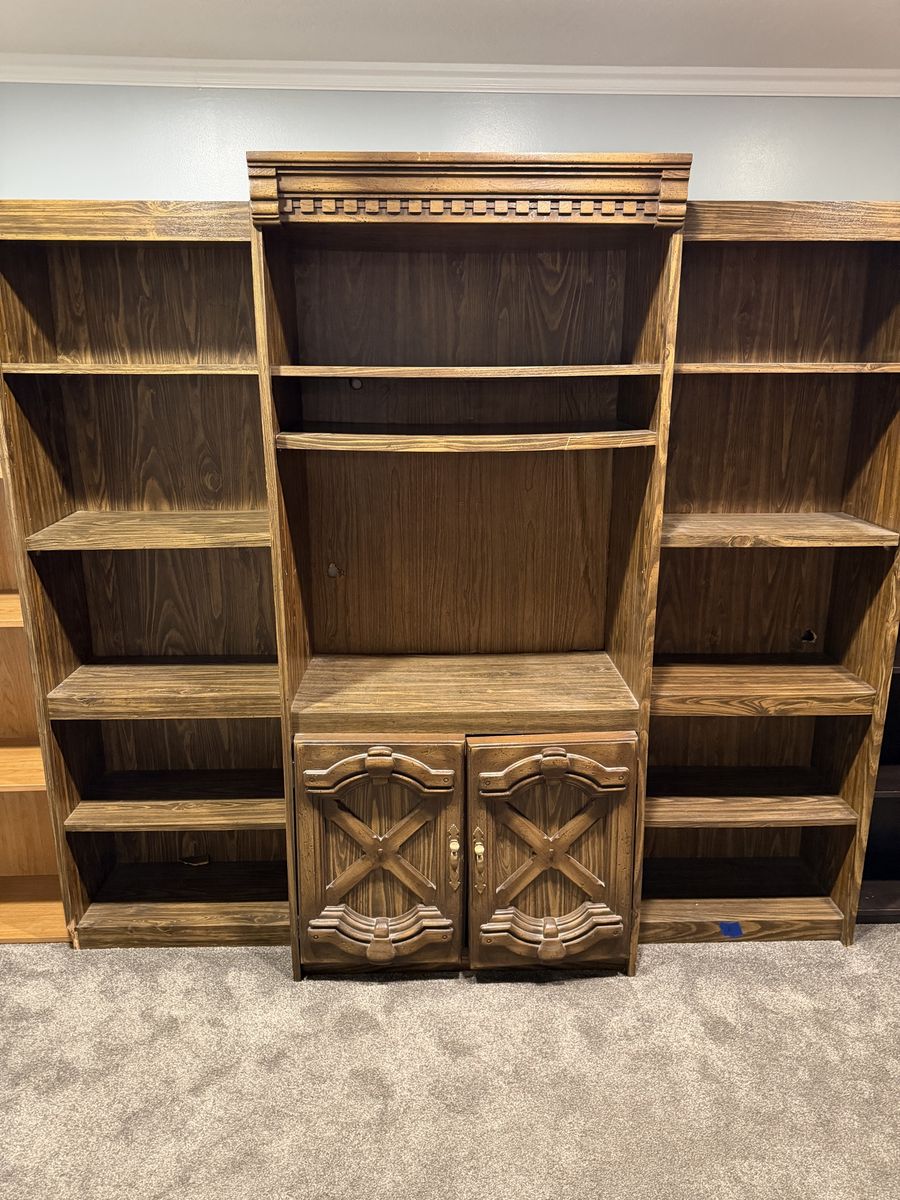 Vintage Dark Wood Media Center/Bookcase Wall Unit - Adjustable Shelves, Storage Cabinet
