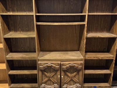 Vintage Dark Wood Media Center/Bookcase Wall Unit - Adjustable Shelves, Storage Cabinet