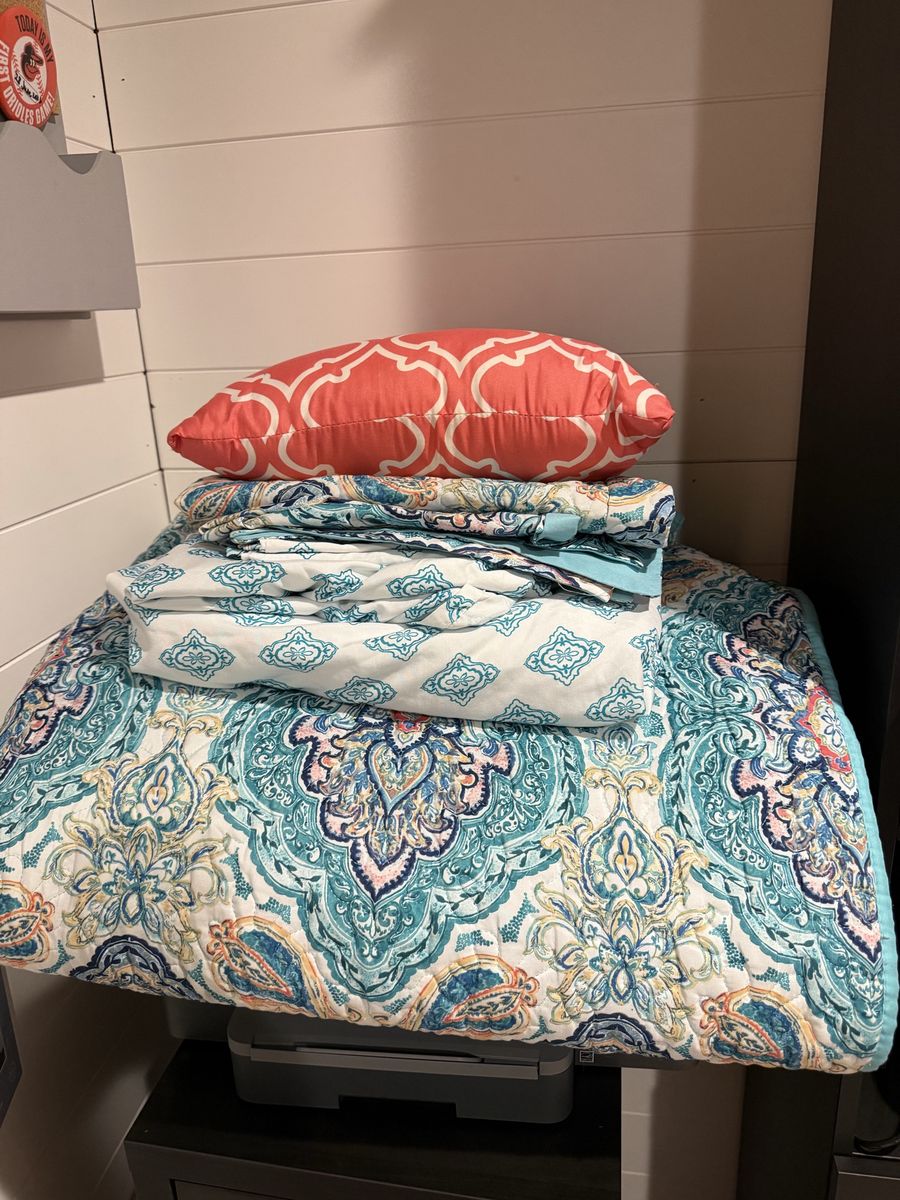 Mainstays Teal Paisley 8 Piece Comforter Set for Full Size Bed