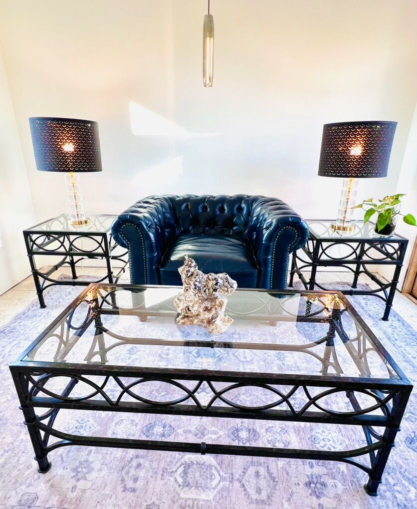 3-PIECE GLASS & METAL TABLE SET