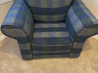Plaid Armchair - Blue & Green Upholstered Accent Chair, Comfortable Seating
