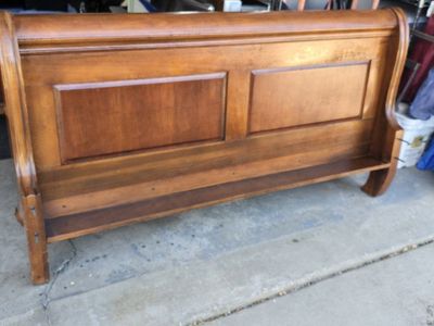 FREE FREE FREE. Solid oak Sleigh Bed Frame - Headboard, Footboard, Side Rails (Queen size) and matching Armoire! $100 total!