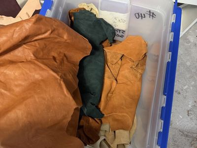 Leather scraps veg tan, chrome tan, chap, hair on