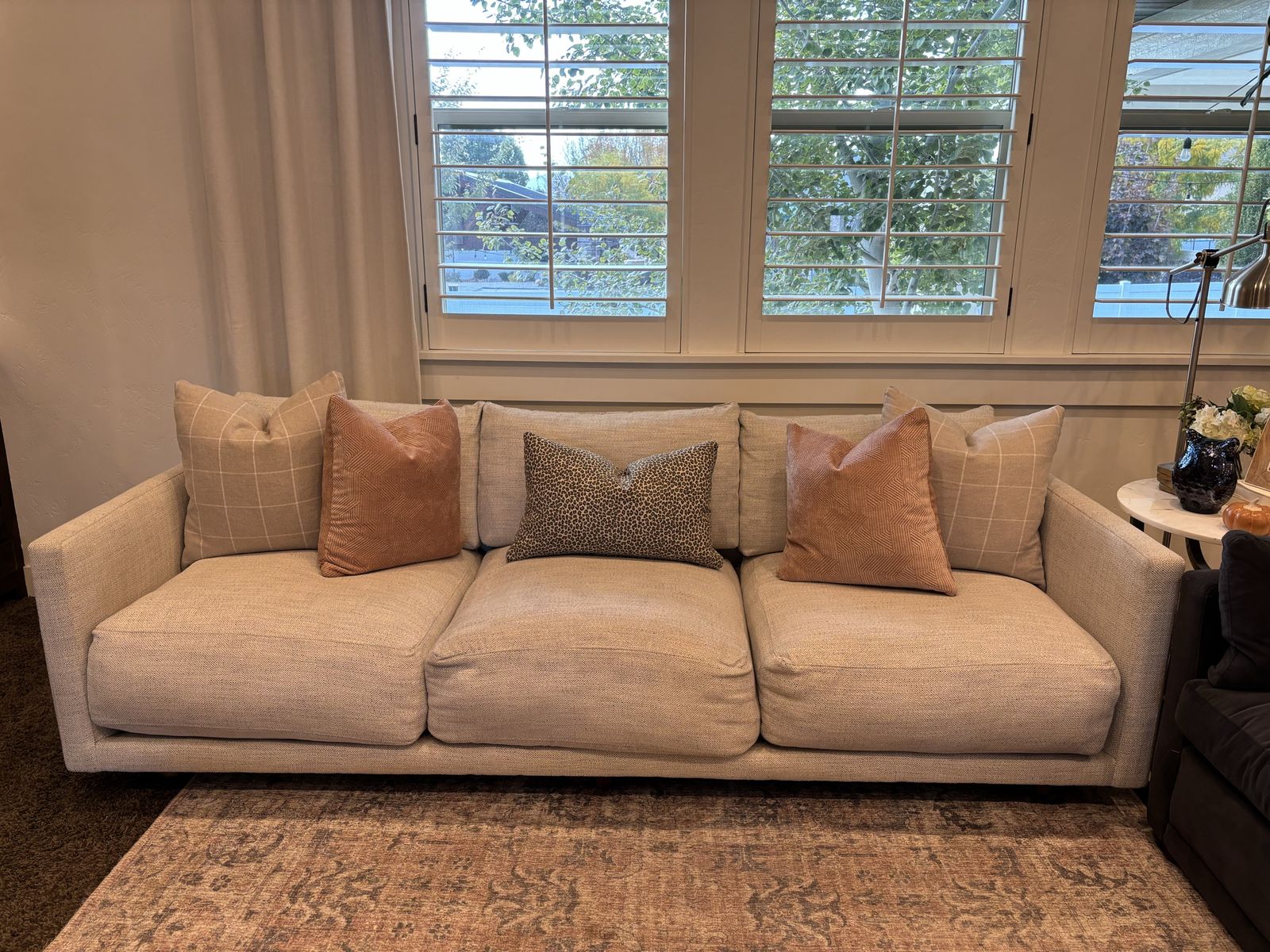 Modern Beige Fabric Rowe 3-Cushion Sofa Couch