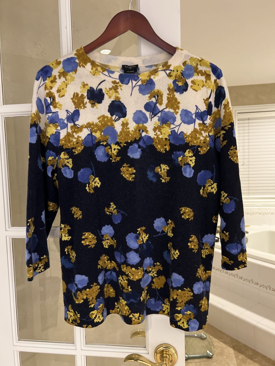 Talbots Cashmere Floral 3/4 Sleeve Sweater Size 2X